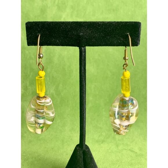 Handmade Dichroic Fused Glass Yellow drop earrings, Unmarked - Picture 2 of 2